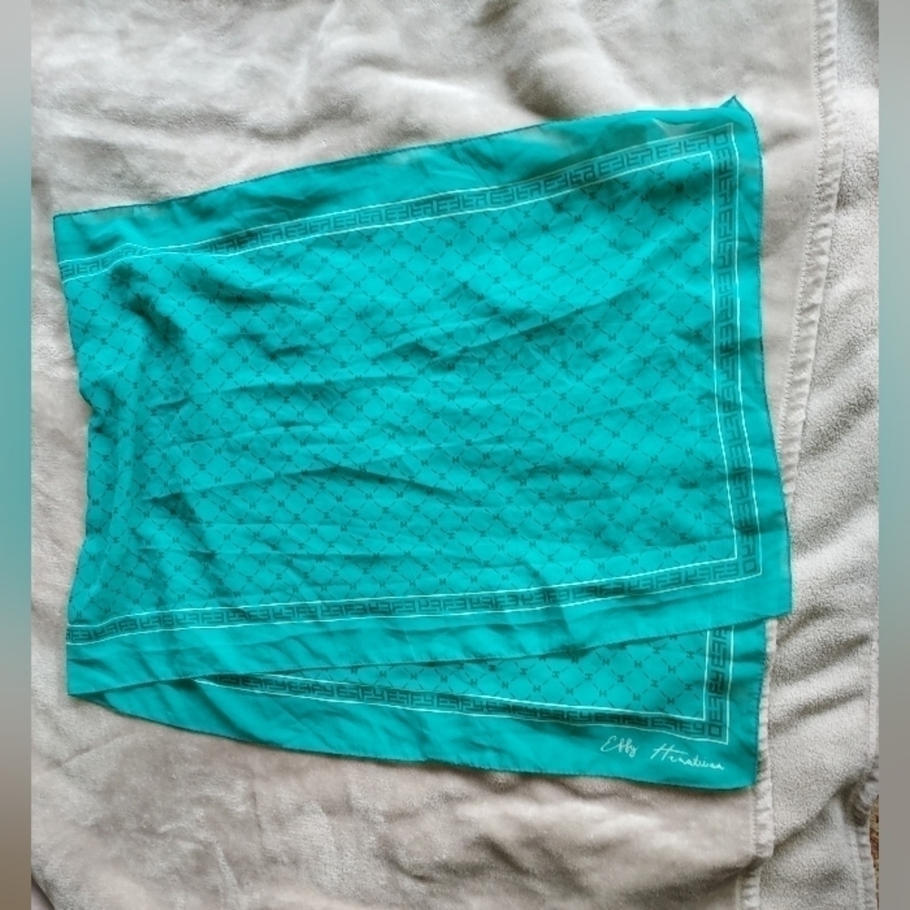 Effy Hematian Fashion Scarf Teal Blue Green w Navy Logo